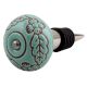 Sea Green Brown Leaf Flower Etched Ceramic Wine Stopper (Pack Of One Piece)